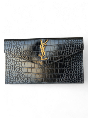 SAINT LAURENT  CROC EMBOSSED LEATHER ClUTCH POUCH + Brand Box ,  size 26*17 ..