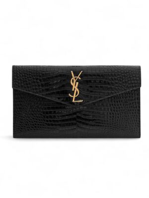 SAINT LAURENT  CROC EMBOSSED LEATHER ClUTCH POUCH + Brand Box gmr ,  size 26*17