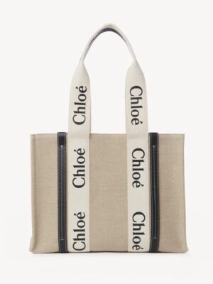 Chloe Woody tote bag in linen,  size 37x28