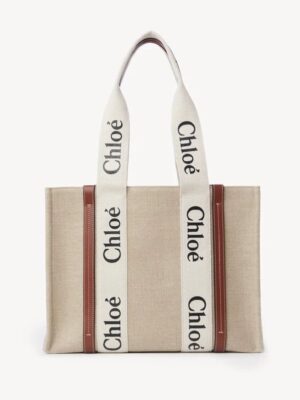 Chloe Woody tote bag in linen,  size 37*28