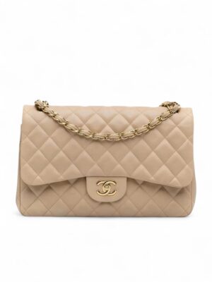 Chanel J Jumpo Cassie Maxi Double Flap cb+ Brand Box  , size 30*17 - بيج