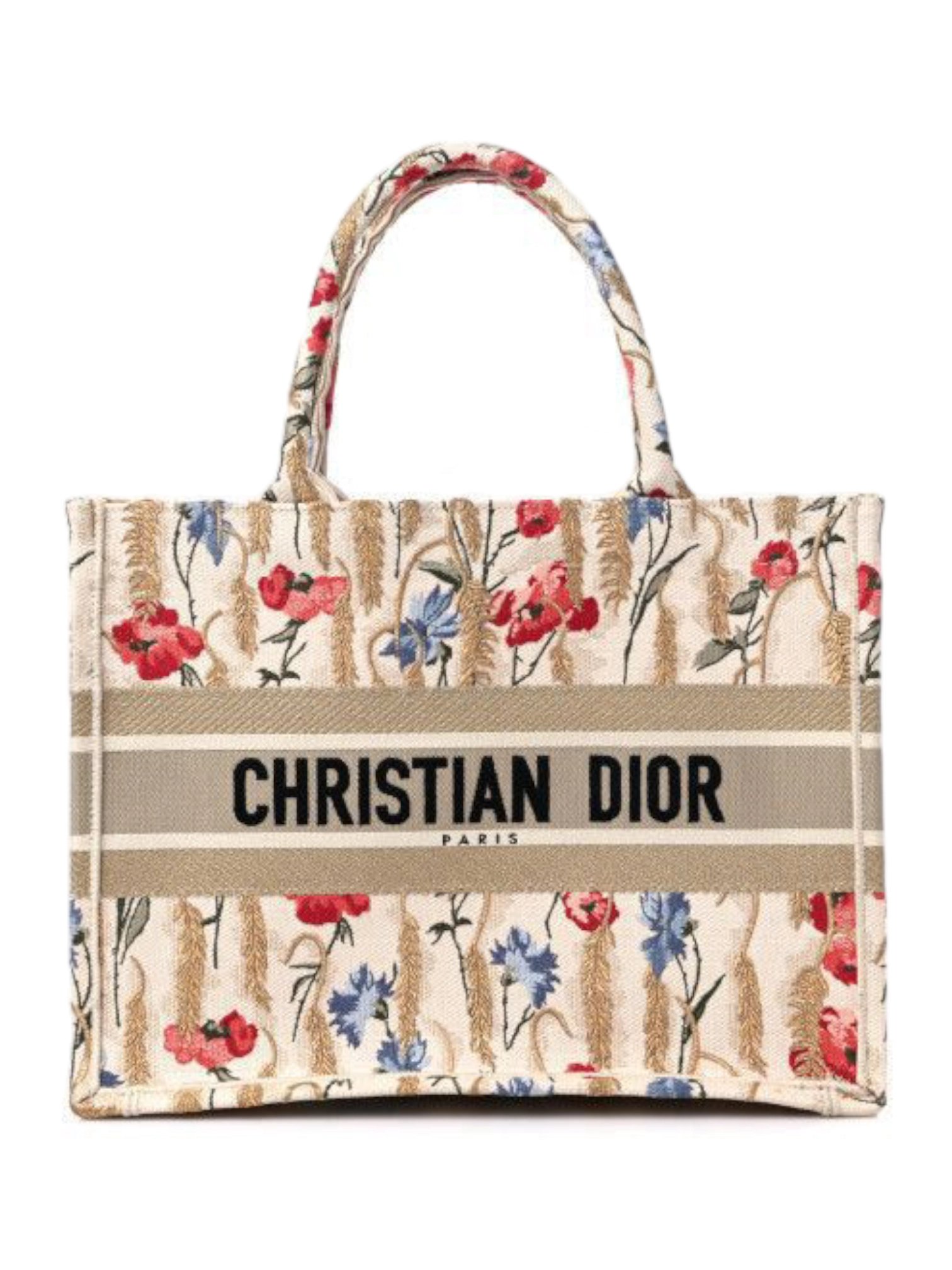 ⁦Christian Dior Canvas Embroidered Medium Hibiscus Book Tote Beige Multicolor

 , size 43x32 .. EID⁩ - الصورة ⁦1⁩