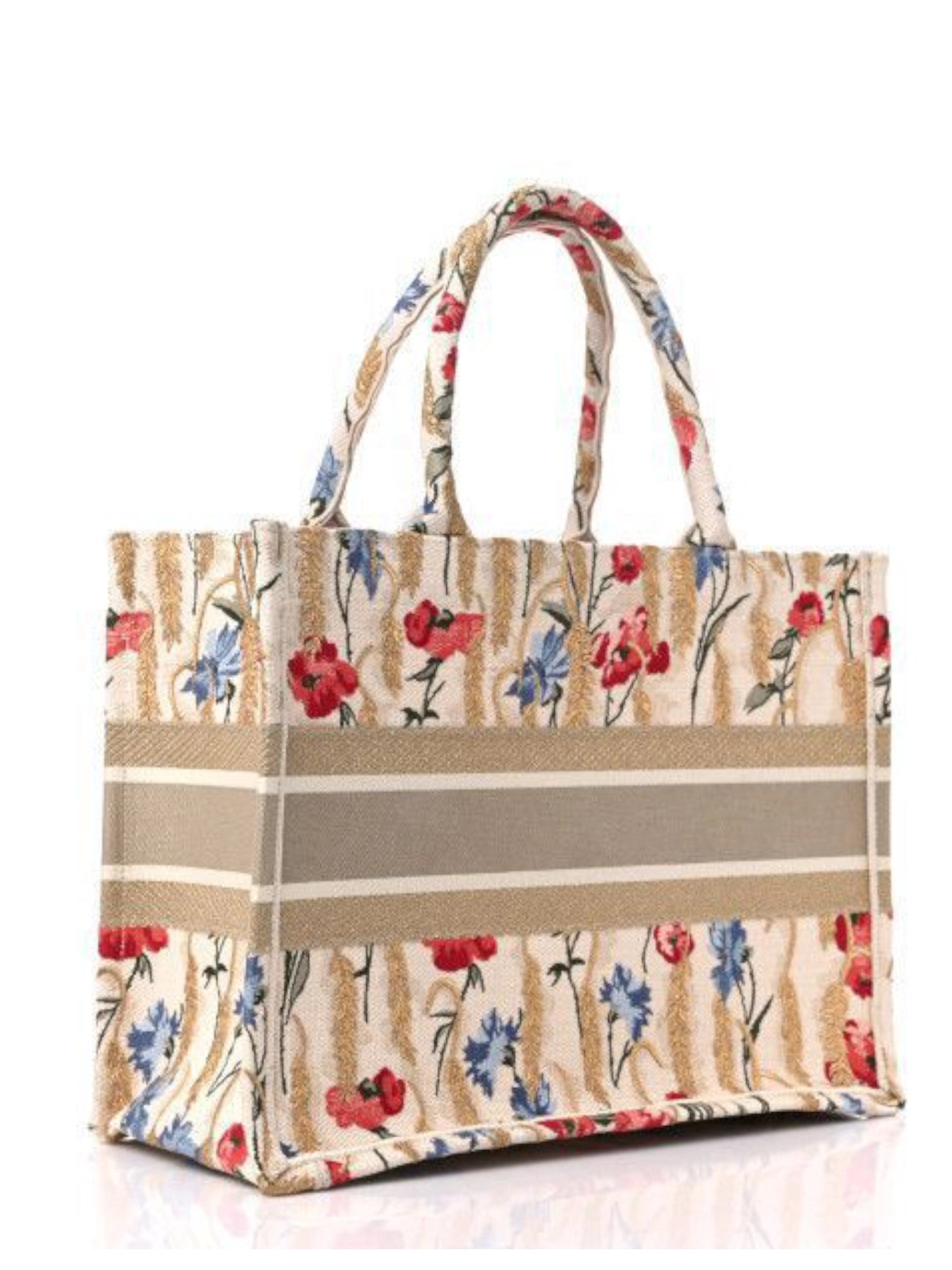 ⁦Christian Dior Canvas Embroidered Medium Hibiscus Book Tote Beige Multicolor

 , size 43x32 .. EID⁩ - الصورة ⁦2⁩