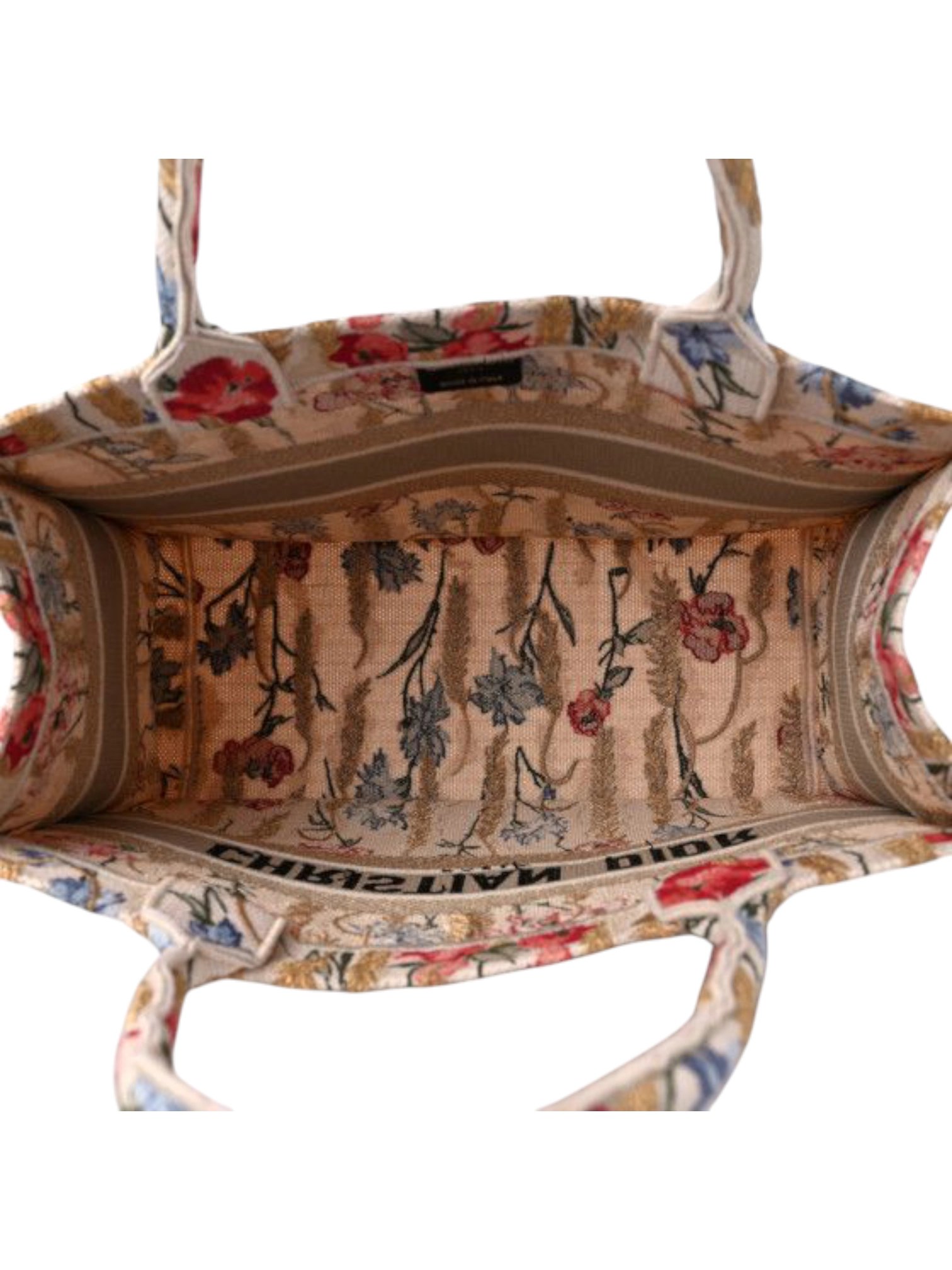 ⁦Christian Dior Canvas Embroidered Medium Hibiscus Book Tote Beige Multicolor

 , size 43x32 .. EID⁩ - الصورة ⁦6⁩