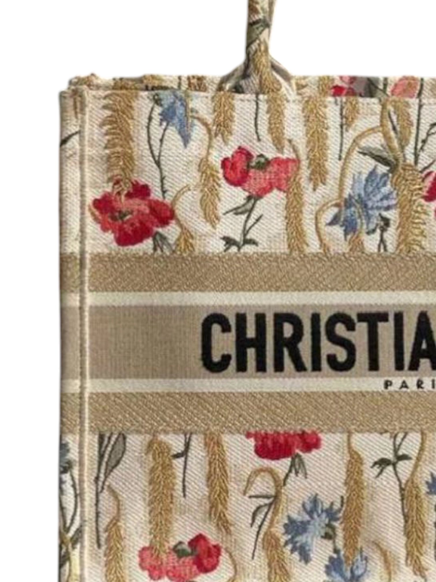 ⁦Christian Dior Canvas Embroidered Medium Hibiscus Book Tote Beige Multicolor

 , size 43x32 .. EID⁩ - الصورة ⁦3⁩