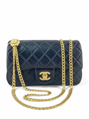 Chanel 23S Camellia Adjustable Chain Mini Flap Bag in Black
 + Brand Box , size  20x13