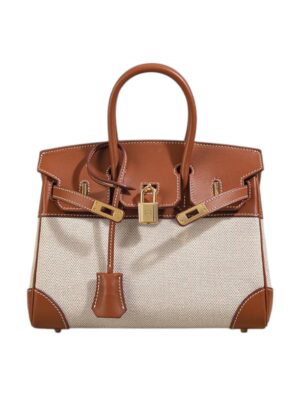 HERMES Birkin 25 Two Tone Leather & Canvas + Dust Cover ,  Size  24*20