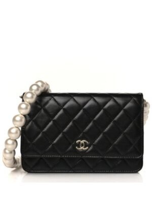 Chanel Black Wallet On Chain with Pearls WOC Black+ Brand Box , size 20x13