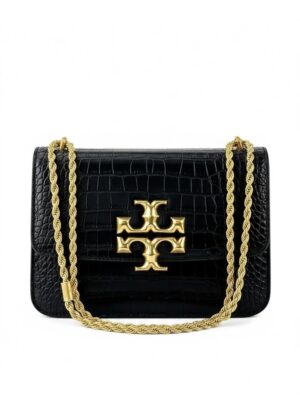 Tory Burch Black Croc Embossed  Eleanor  + Brand Box  , size L 26*19