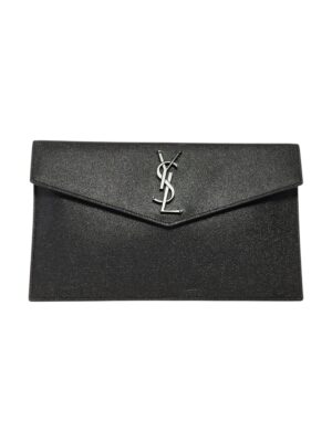 SAINT LAURENT Uptown Clutch silver hardware Caviar leather + Brand Box , size 27*16