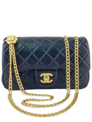 Chanel 23S Camellia Adjustable Chain Mini Flap Bag in Black
 + Brand Box , size  20x13