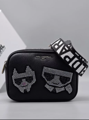 Karl Lagerfeld Negra Con Logo Brillante , Camera bag + Brand Box , size 22*16