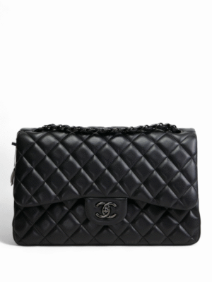 Chanel Lambskin Quilted  Double Flap Black   + Brand Box, size 26x16