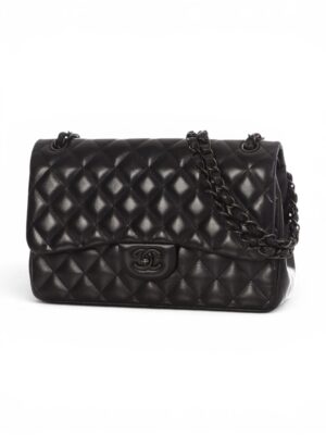 Chanel  Quilted  Double Flap Black + Dust cover , size 30*19