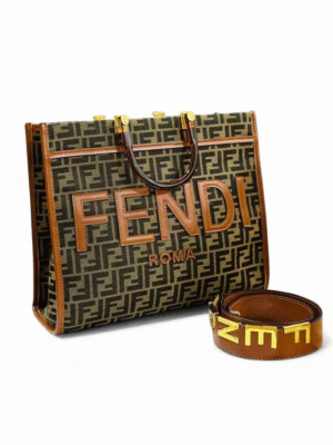 Fendi Sunshine SmallBrown FF jacquard fabric bag + Brand Box , size 26*23