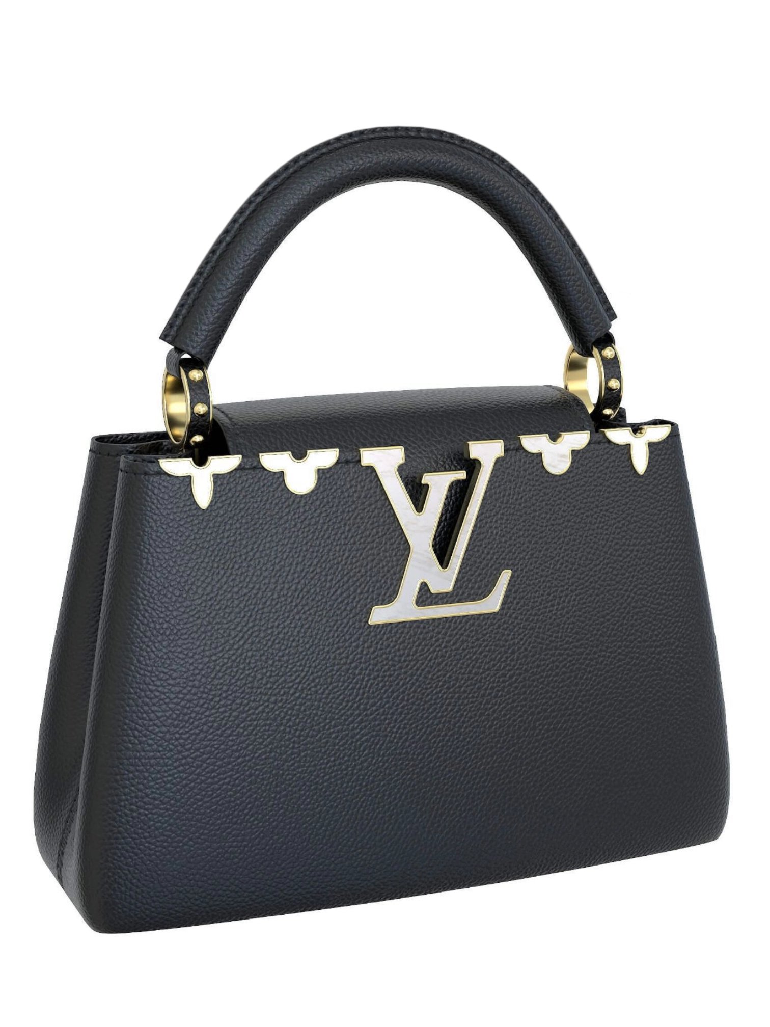 ⁦Louis Vuitton Smooth Calfskin Flowers Capucines PM Black  + Brand Box , size 27*17⁩ - الصورة ⁦1⁩