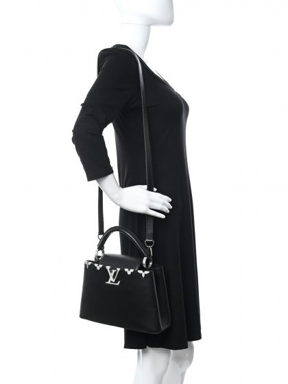 ⁦Louis Vuitton Smooth Calfskin Flowers Capucines PM Black  + Brand Box , size 27*17⁩ - الصورة ⁦8⁩