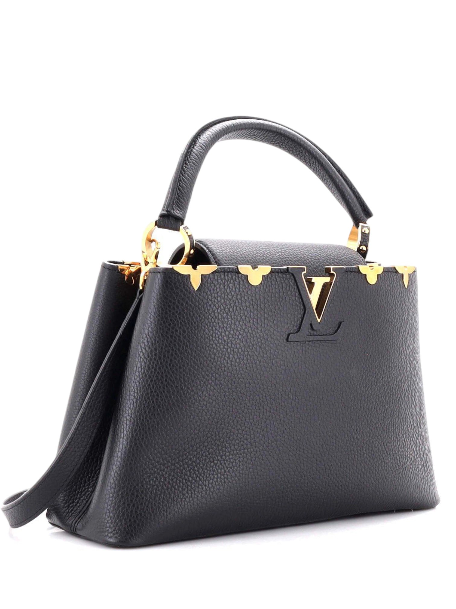 ⁦Louis Vuitton Taurillon Embellished Flower Crown Capucines PM Black + Brand Box , size 27*17⁩ - الصورة ⁦2⁩