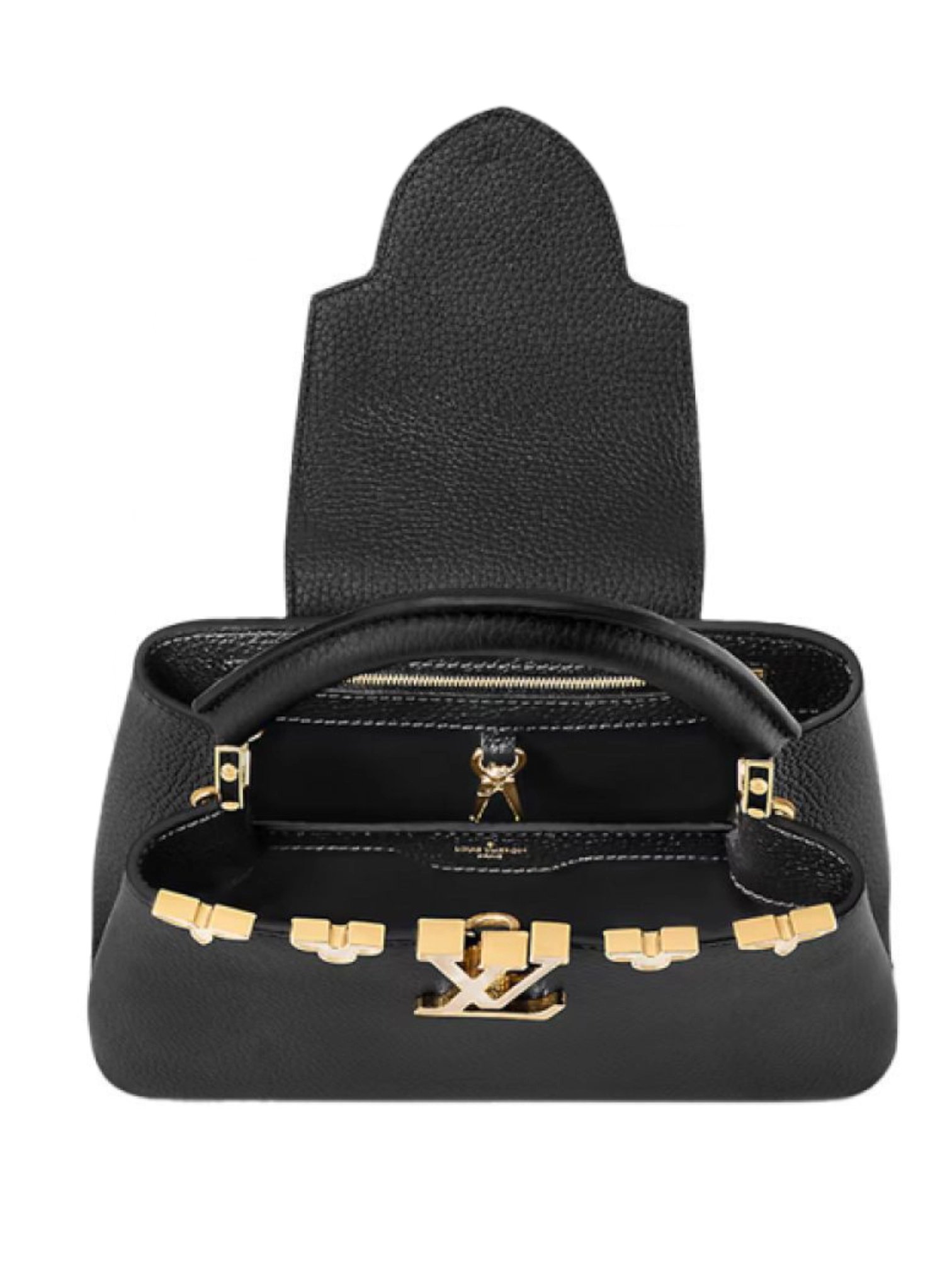⁦Louis Vuitton Smooth Calfskin Flowers Capucines PM Black  + Brand Box , size 27*17⁩ - الصورة ⁦4⁩