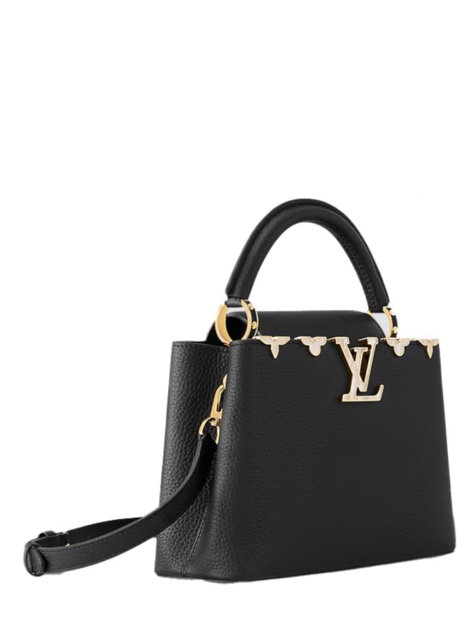 ⁦Louis Vuitton Smooth Calfskin Flowers Capucines PM Black  + Brand Box , size 27*17⁩ - الصورة ⁦2⁩