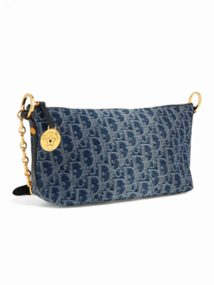 Christian Dior Diorstar Hobo Bag with ChainBlue Denim Dior Oblique Jacquard + Brand Box  , size 33*17