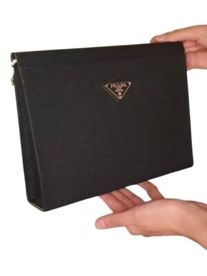 Prada Saffiano Leather Pouch Clutch  saffiano Leather + Brand Box , size 26*20
