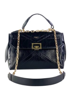 Givenchy Creased Patent Calfskin Medium ID Flap Black , size 30*20