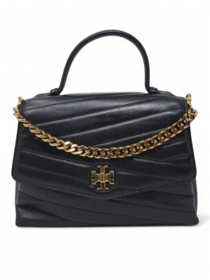 Tory Burch Kira Chevron Top Handle Satchel Crossbody Bag Leather Black Quilted + Brand Box , size 23*17 .. ofr