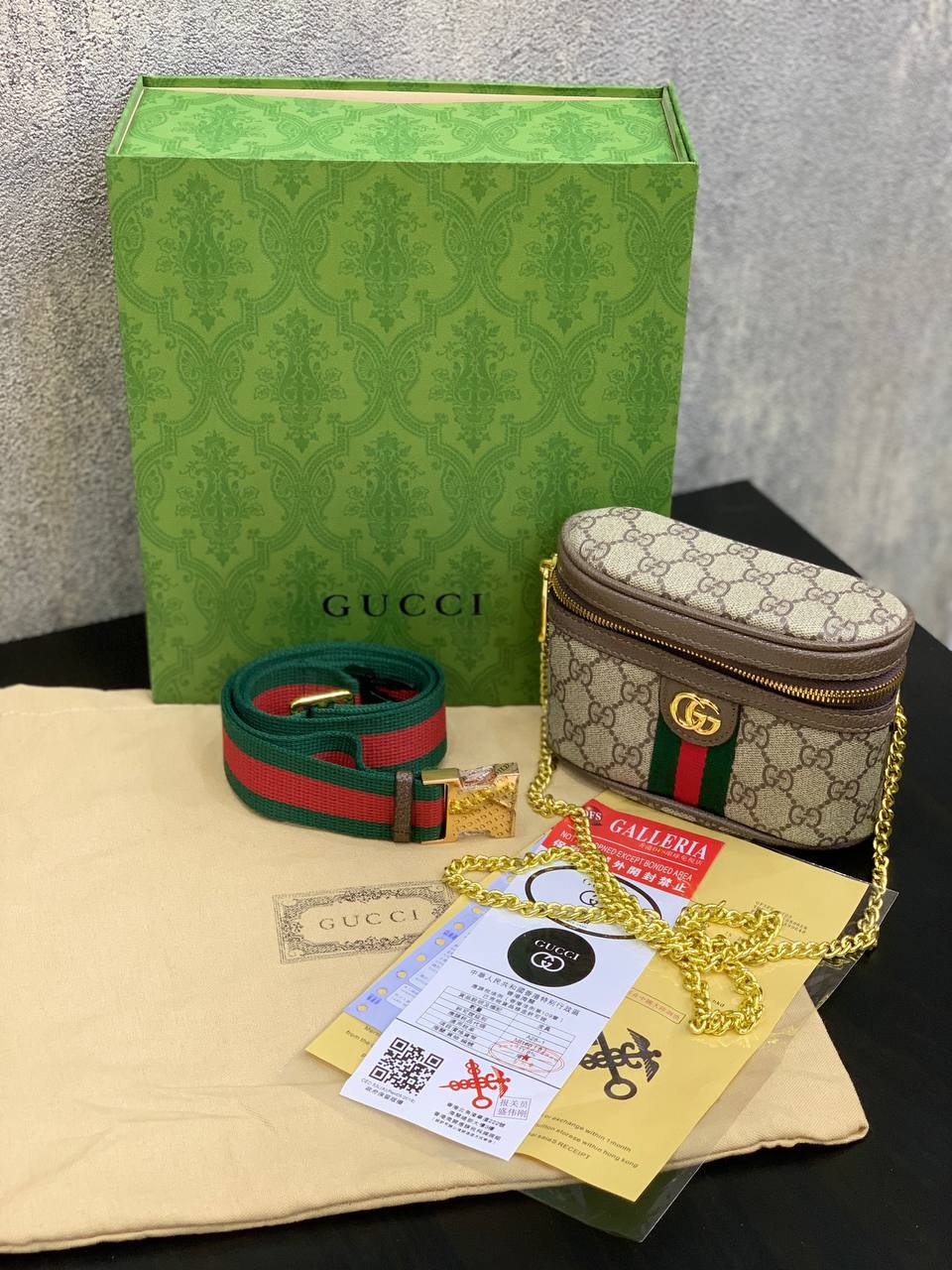 ⁦Gucci 
GG Supreme Monogram Web Ophidia Belt + Brand Box , size 16*12 .. BFR⁩ - الصورة ⁦8⁩