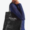 Prada 
Yarn Raffia Effect Crochet Logo Embroidered Beach Tote Bag , size 35*31 - Thumbnail Image 4