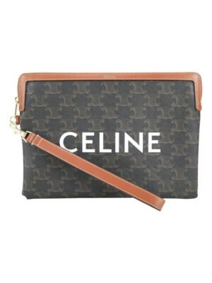 Celine Clutch Brown/Black Triomphe Coated Canvas Pouch + Brand Box, size 28*20