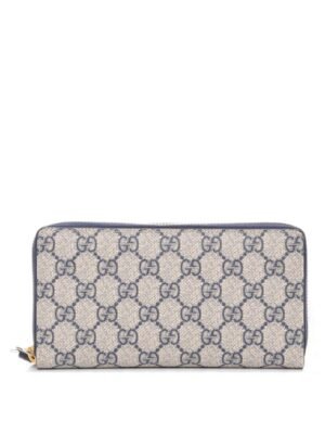 Gucci GG Supreme Monogram Moon Calfskin Zip Around Wallet Beige Blue + Brand Box , size 19*10
