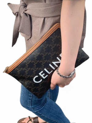Celine Clutch Brown/Black Triomphe Coated Canvas Pouch + Brand Box, size 28*20