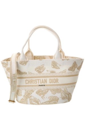 Christian Dior summer Canvas Embroidered Butterfly Bandana Print Hat Basket Bag White
 + Brand Box , size 35*23