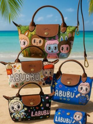 Longchamp x LABUBU Cartoon Themed Makeup bag + Brand Box , size 11x20