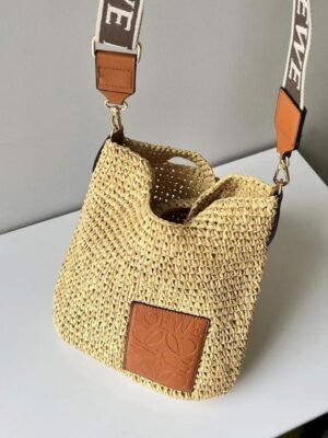 LOEWE beige raffia PAULAS IBIZA SLIT Tote Shoulder Bag , size 29*30