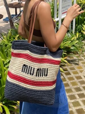 MIU MIU   Raffia effect woven tote bag , size 34*31