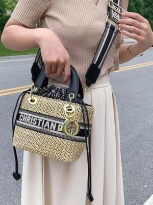 Christian Dior Raffia Summer bucket bag + Brand Box , size 24*21