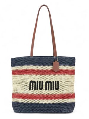 MIU MIU   Raffia effect woven tote bag , size 34*31