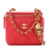 Chanel  Quilted Pearl Crush Mini Vanity Case With Chain Red + Brand Box , size 10*10 - Thumbnail Image 1