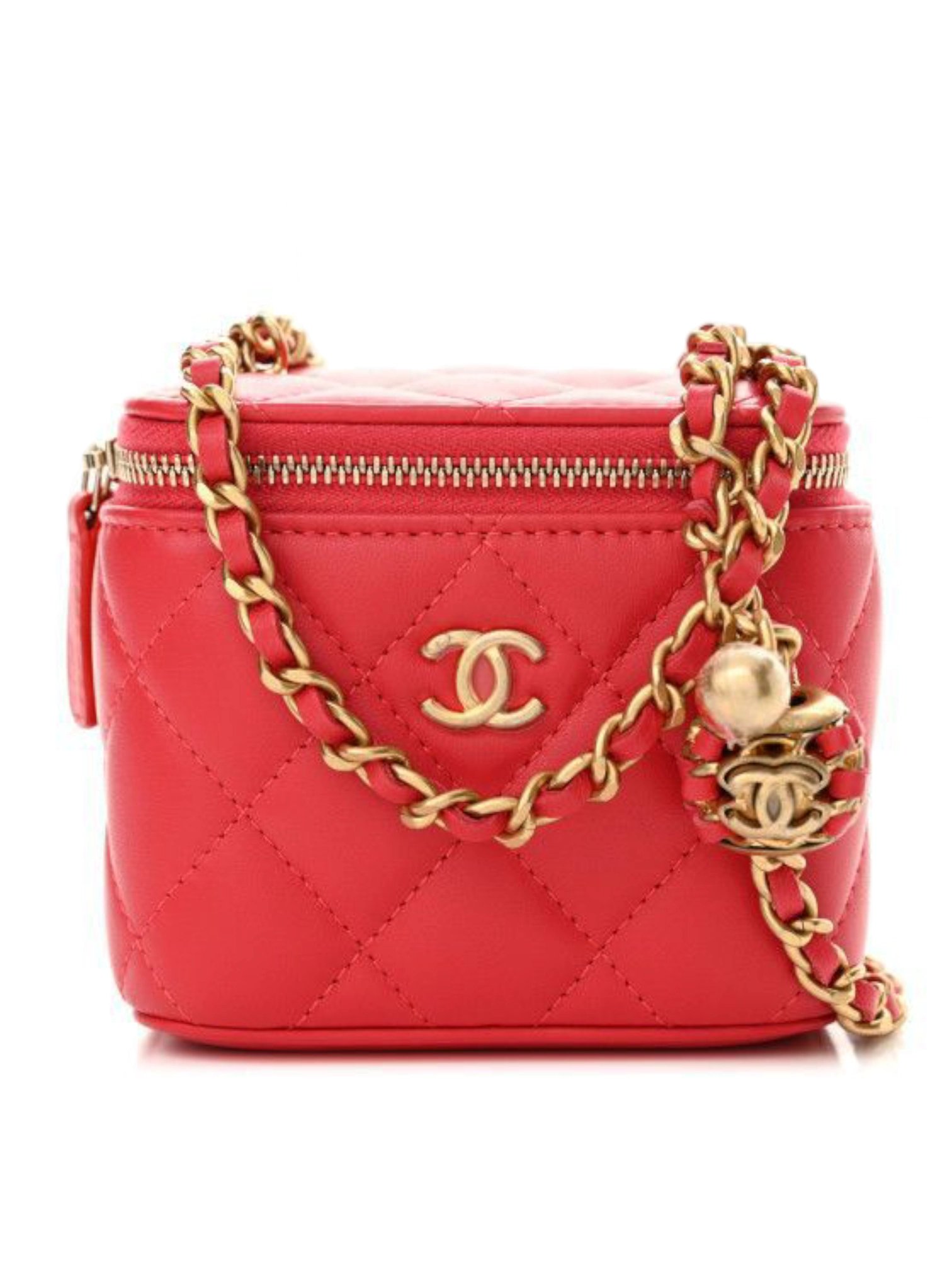 ⁦Chanel  Quilted Pearl Crush Mini Vanity Case With Chain Red + Brand Box , size 10*10⁩ - الصورة ⁦1⁩