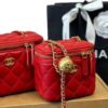 Chanel  Quilted Pearl Crush Mini Vanity Case With Chain Red + Brand Box , size 10*10 - Thumbnail Image 6