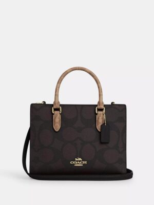 Coach Brown Maggie Small Tote Bag In Blocked Signature + Brand Box , size 18*24