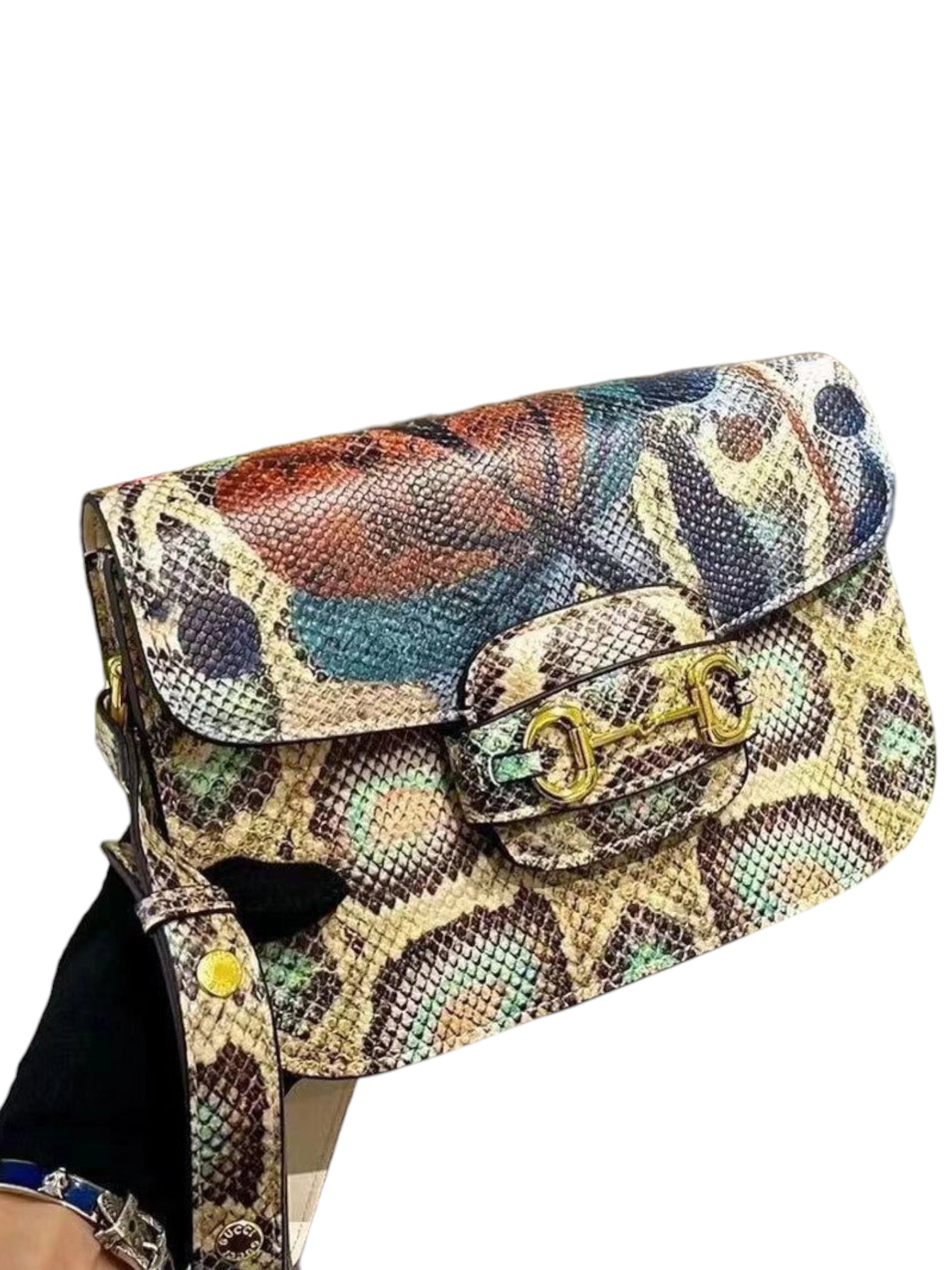 ⁦GUCCI
Horsebit 1955 python shoulder bag + Brand Box, size 24*18⁩ - الصورة ⁦4⁩