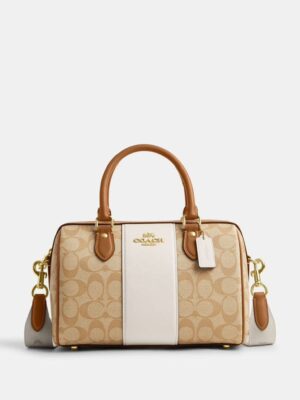 Coach Rowan Satchel Bag In Signature Canvas With Painter Teddy Bear Charm + Brand Box , size 25*15