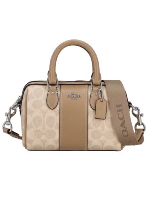 Coach Rowan Satchel Bag In Signature Canvas With Painter Teddy Bear Charm + Brand Box , size 25*15