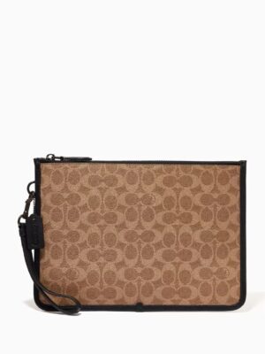 Coach Charter  Pouch Clutch bag In Signature + Brand Box , size 26*20