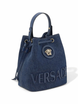 Versace La Medusa Bucket Bag in Denim + Brand Box , size 28*22