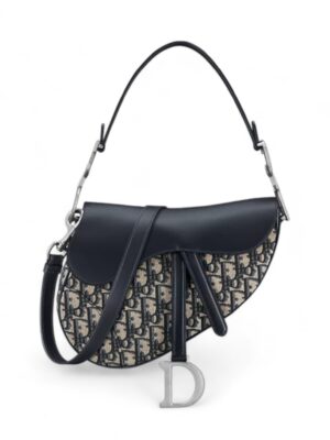 Christian Dior Saddle Bag  Oblique Jacquard and Smooth Calfskin with strap + Brand Box, size 25*21..