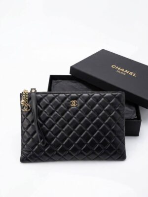Chanel Black Quilted Leather clutch 
 + Brand Box , size 27*20